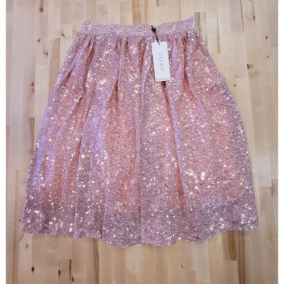 NWT Club London Pink A-Line Sequin Pleated Midi Skirt Party Preppy Glam SZ 8 - Picture 5 of 12